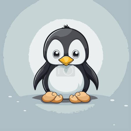 Illustration for Cute penguin sitting on the ground. Vector cartoon illustration. - Royalty Free Image