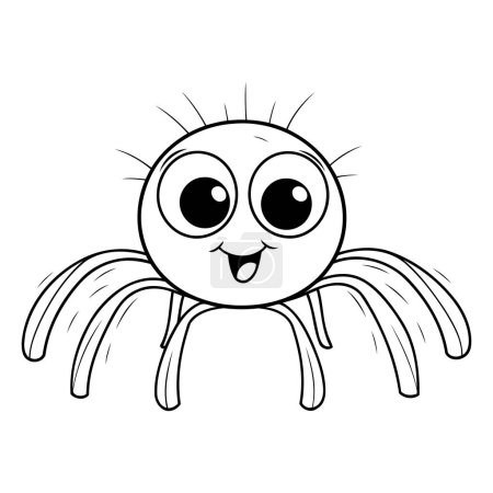Téléchargez les illustrations : Mignon dessin animé araignée isolé sur fond blanc. Illustration vectorielle noir et blanc. - en licence libre de droit