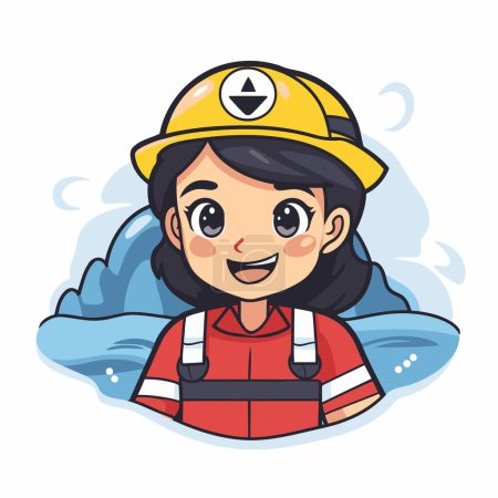 Ilustración de Linda chica bombero de dibujos animados en uniforme y casco. Ilustración vectorial. - Imagen libre de derechos