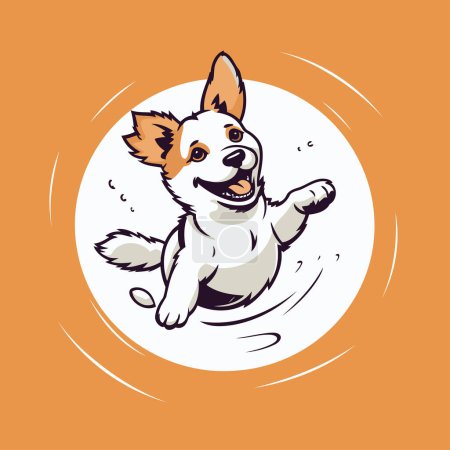 Illustration for Cute cartoon dog jumping in the air. Vector illustration on orange background. - Royalty Free Image