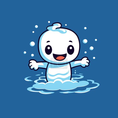 Ilustración de Bonito oso polar de dibujos animados en el agua. Ilustración vectorial sobre fondo azul. - Imagen libre de derechos