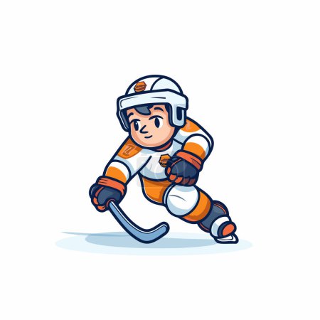 Illustration for Hockey player in helmet and gloves playing. Cartoon vector illustration. - Royalty Free Image
