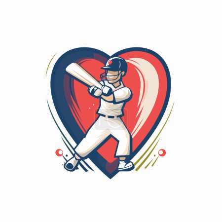 Illustration for Cricket player with bat and ball in heart. Vector illustration. - Royalty Free Image