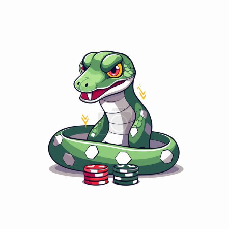 Ilustración de Linda serpiente jugando fichas de casino aislados en una ilustración de vector de fondo blanco - Imagen libre de derechos