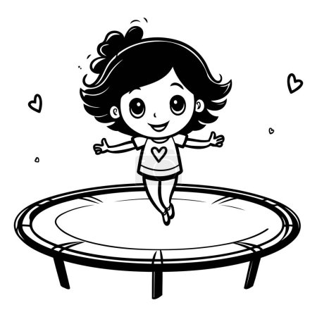 Ilustración de Ilustración en blanco y negro de una chica saltando sobre un trampolín. - Imagen libre de derechos