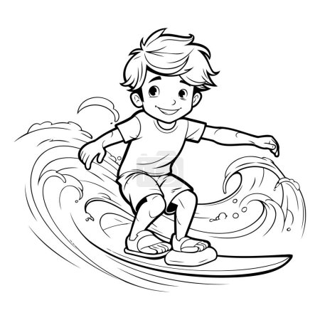 Illustration for Boy surfing. Vector illustration ready for vinyl cutting or t-shirt printing. - Royalty Free Image
