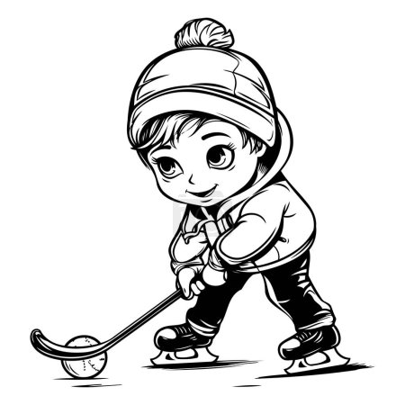 Téléchargez les illustrations : Petit garçon jouant au hockey sur glace. Illustration vectorielle prête pour la découpe vinyle. - en licence libre de droit