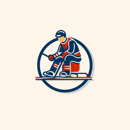 Hielo jugador de hockey logo diseño vector ilustración. Logo del jugador de hockey sobre hielo.