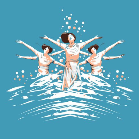 Illustration for Vector illustration of a group of people dancing in the sea. Vector illustration. - Royalty Free Image