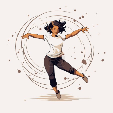 Téléchargez les illustrations : Jeune femme dansant hip-hop. Illustration vectorielle de fille en mouvement. - en licence libre de droit