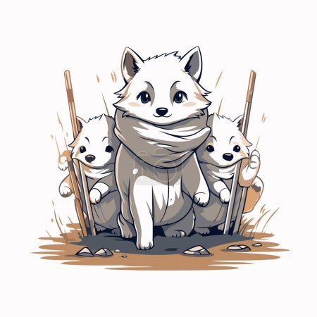 Illustration for Siberian husky family. Vector illustration on white background. - Royalty Free Image