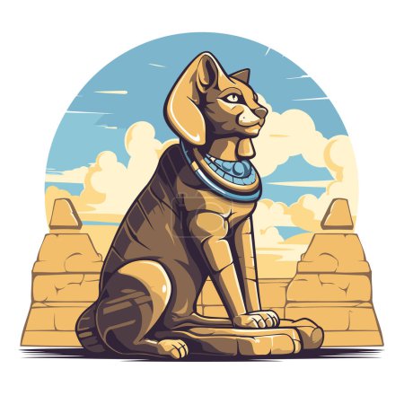 Ilustración de Esfinge egipcia sentada en una piedra. Ilustración vectorial en estilo retro. - Imagen libre de derechos