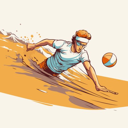 Illustration for Beach volleyball player. Vector illustration of a man playing beach volleyball. - Royalty Free Image