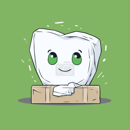 Téléchargez les illustrations : Mignon caractère dentaire avec valise sur fond vert. Illustration vectorielle. - en licence libre de droit