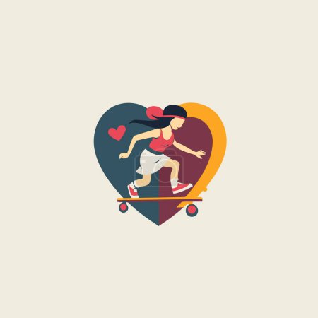 Skateboarder girl riding on skateboard. Vector illustration.