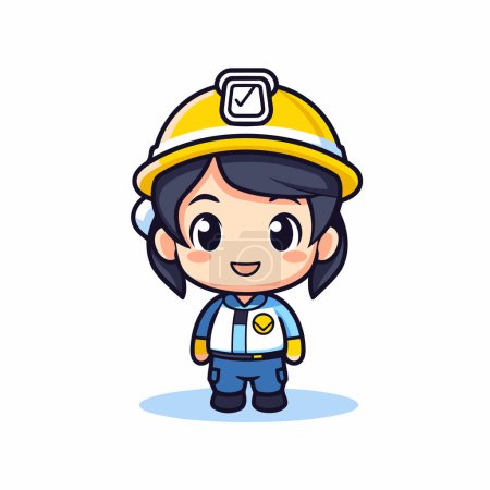 Téléchargez les illustrations : Fille pompier - Illustration de personnage de mascotte de dessin animé mignon - en licence libre de droit