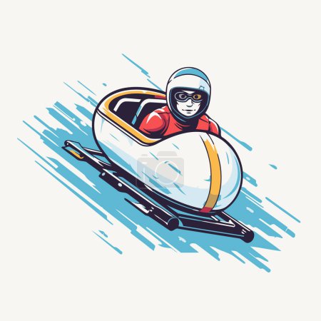 Illustration for Bobsled vector illustration. Cartoon skier with helmet and goggles. - Royalty Free Image