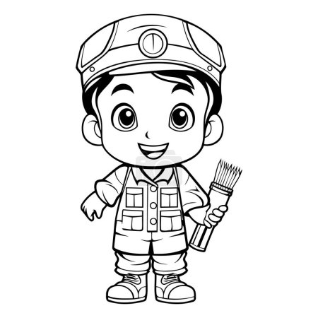 Illustration for Black and White Cartoon Illustration of Cute Little Boy Captain Character for Coloring Book - Royalty Free Image