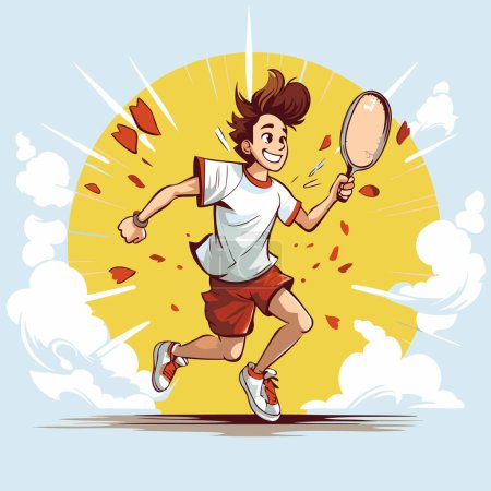 Illustration for Young man playing badminton. Vector illustration in cartoon style. - Royalty Free Image