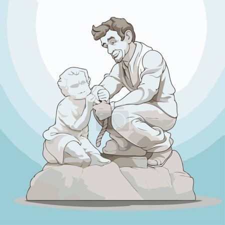 Ilustración de Escultura del padre y del hijo. Ilustración vectorial. - Imagen libre de derechos