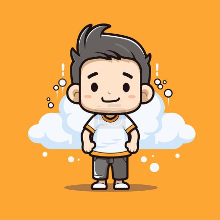 Illustration for Cute boy with cloud and rain cartoon character vector illustration design. - Royalty Free Image