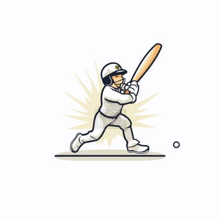 Téléchargez les illustrations : Joueur de cricket avec batte et balle. illustration vectorielle de dessin animé. - en licence libre de droit
