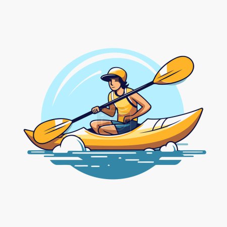Illustration for Man in kayak with oars. Vector illustration in flat style - Royalty Free Image