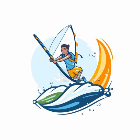 Illustration for Windsurf icon. Vector illustration of a man surfing on the moon. - Royalty Free Image