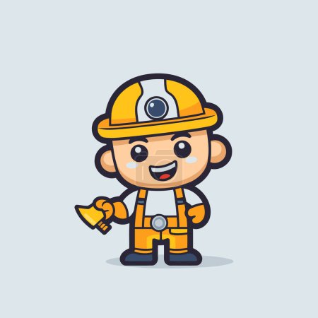 Téléchargez les illustrations : Illustration vectorielle de conception de mascotte de personnage de travailleur de construction mignon. - en licence libre de droit