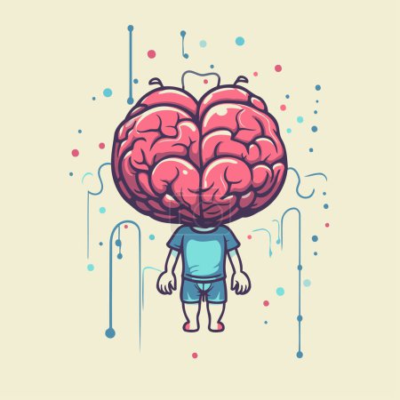 Ilustración de Cerebro humano de dibujos animados. Ilustración vectorial. Concepto de lluvia de ideas. - Imagen libre de derechos