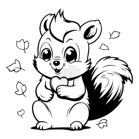 Téléchargez les illustrations : Illustration de dessin animé noir et blanc de l'écureuil animal pour le livre de coloriage - en licence libre de droit