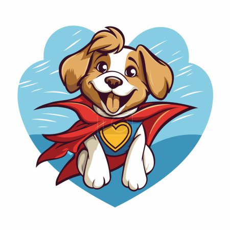Téléchargez les illustrations : Superhéros chien chiot mignon avec cape rouge et cœur. Illustration vectorielle. - en licence libre de droit