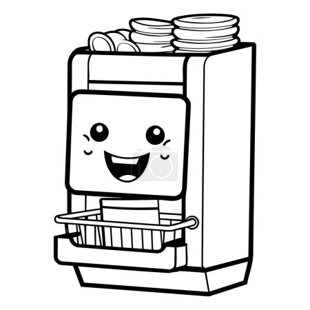 Illustration for Black and White Cartoon Illustration of a Fast Food Carton Character - Royalty Free Image
