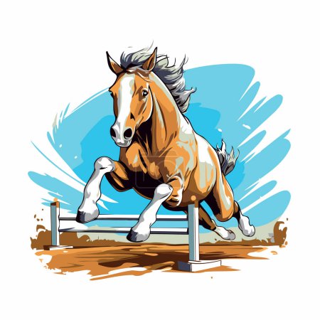 Téléchargez les illustrations : Cheval sautant par-dessus l'obstacle. Illustration vectorielle d'un cheval sautant par-dessus des obstacles. - en licence libre de droit
