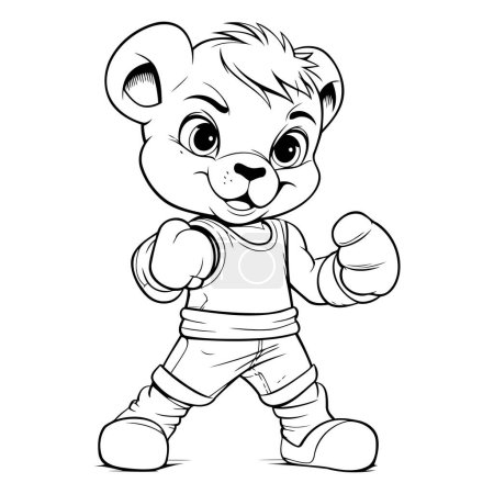 Ilustración de Ilustración vectorial de un oso de peluche con guantes de boxeo. Libro para colorear para niños. - Imagen libre de derechos