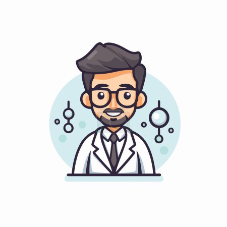 Illustration for Scientist in lab coat and glasses. Vector illustration in flat style - Royalty Free Image
