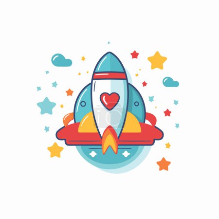 Illustration for Rocket launch flat color icon. Spaceship. start up. new business idea. Vector illustration - Royalty Free Image