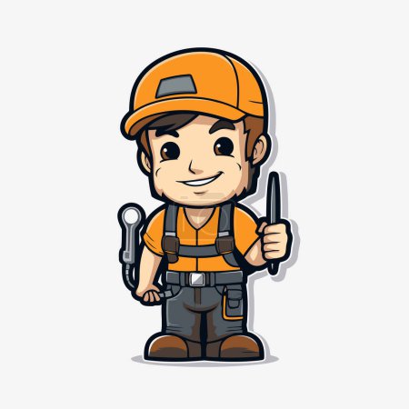 Illustration for Construction Worker - Mechanic Cartoon Mascot Character Vector Illustration - Royalty Free Image