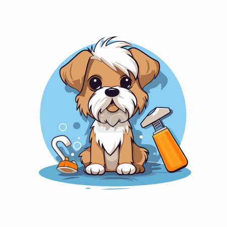 Illustration for Cute cartoon dog with shampoo and shower gel. Vector illustration. - Royalty Free Image