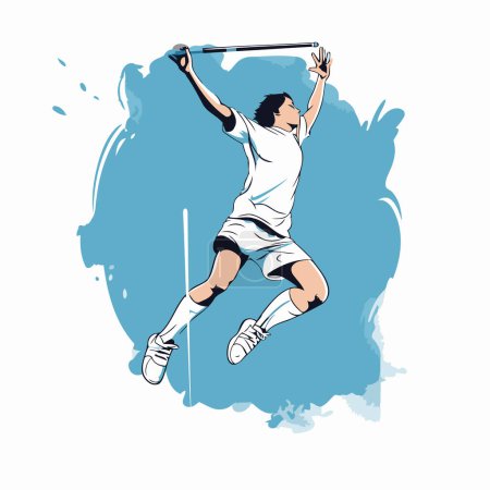 Illustration for Hand drawn vector abstract sport graphic illustration with tennis player isolated on white background - Royalty Free Image