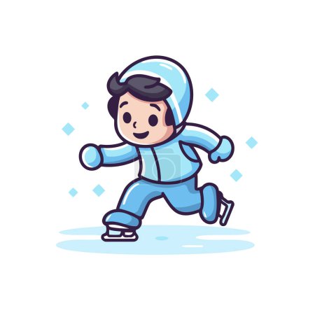 Téléchargez les illustrations : Mignon petit garçon patinage sur glace. Sport d'hiver. Illustration vectorielle. - en licence libre de droit
