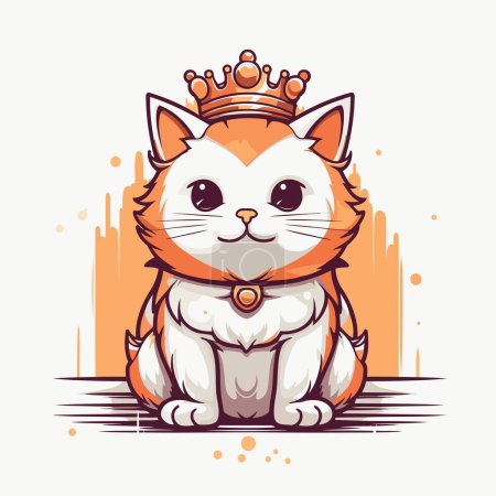 Téléchargez les illustrations : Mignon chat dessin animé dans une couronne. Illustration vectorielle sur fond blanc. - en licence libre de droit