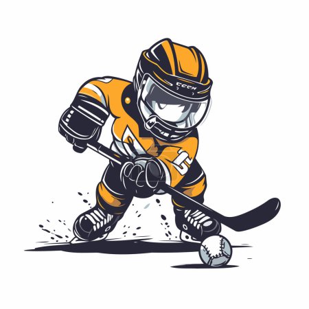 Ilustración de Jugador de hockey sobre hielo con palo y pelota. Ilustración vectorial del jugador de hockey sobre hielo. - Imagen libre de derechos