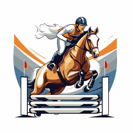 Illustration for Equestrian sport. Jumping horse and rider. Vector illustration - Royalty Free Image