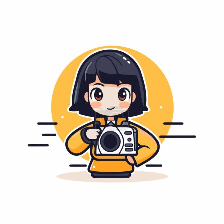 Illustration for Cute girl photographer holding camera. Vector illustration in cartoon style. - Royalty Free Image