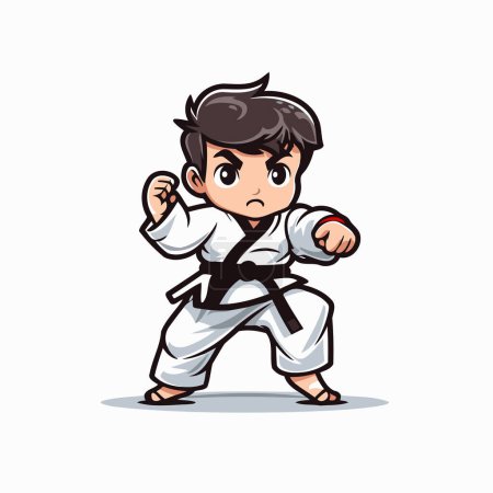 Illustration for Cartoon karate boy on white background. Vector illustration in cartoon style. - Royalty Free Image