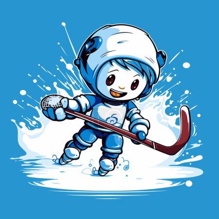 Illustration for Illustration of a little boy playing ice hockey on a blue background - Royalty Free Image