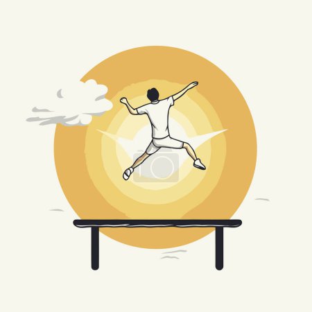 Illustration of a man jumping on a trampoline. Vector illustration.