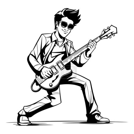 Ilustración de Guitarrista. Ilustración vectorial en blanco y negro para su diseño - Imagen libre de derechos