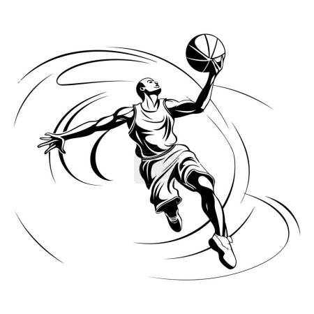Téléchargez les illustrations : Joueur de basket-ball sautant avec la balle. Illustration vectorielle du joueur de basket-ball sautant avec balle. - en licence libre de droit